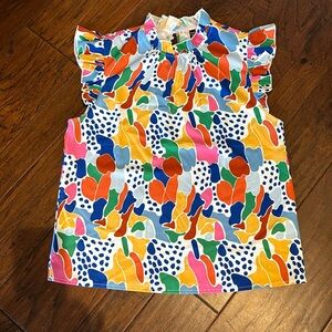 Emery Rose M ruffle sleeve colorful top